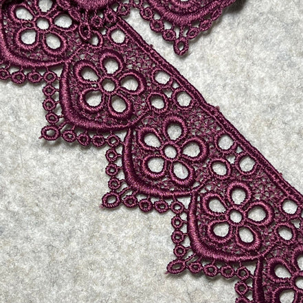 Wine Floral Guipure- Lace Trim 4217- 1.65" Wide