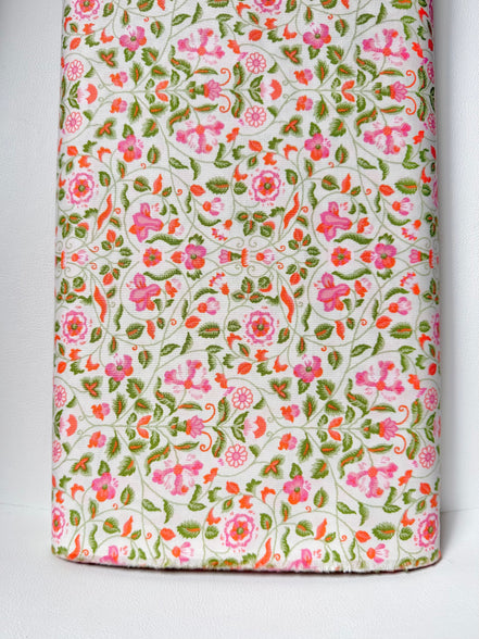Dark Pink, Orange, Green Floral Print on Cream- Craft Garden Tapestry Trail A- Liberty Cotton- 44"