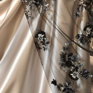 Black, Dark Eggplant, and Gray Embroidery on Tulle- 52” Wide (107)