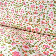 Dark Pink, Orange, Green Floral Print on Cream- Craft Garden Tapestry Trail A- Liberty Cotton- 44