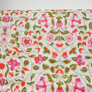Dark Pink, Orange, Green Floral Print on Cream- Craft Garden Tapestry Trail A- Liberty Cotton- 44