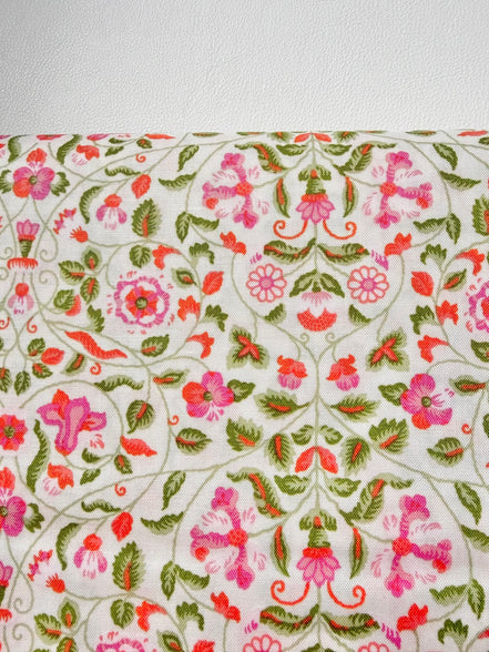 Dark Pink, Orange, Green Floral Print on Cream- Craft Garden Tapestry Trail A- Liberty Cotton- 44"
