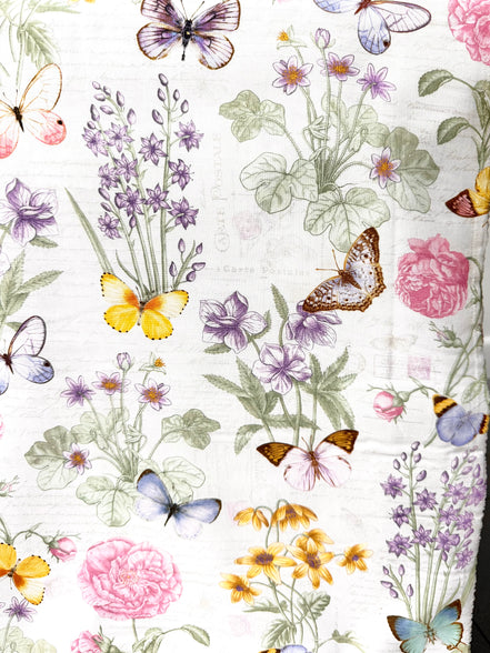 Butterflies, Florals "Large Floral - Cream” 44” Wide Cotton Fabric