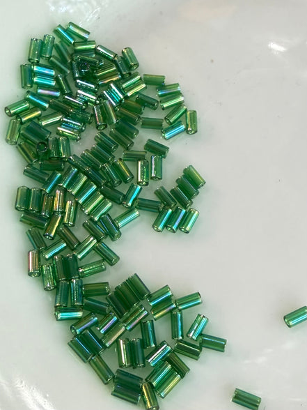 Miyuki 3MM Glass Bugle Beads- Green AB- (2055)