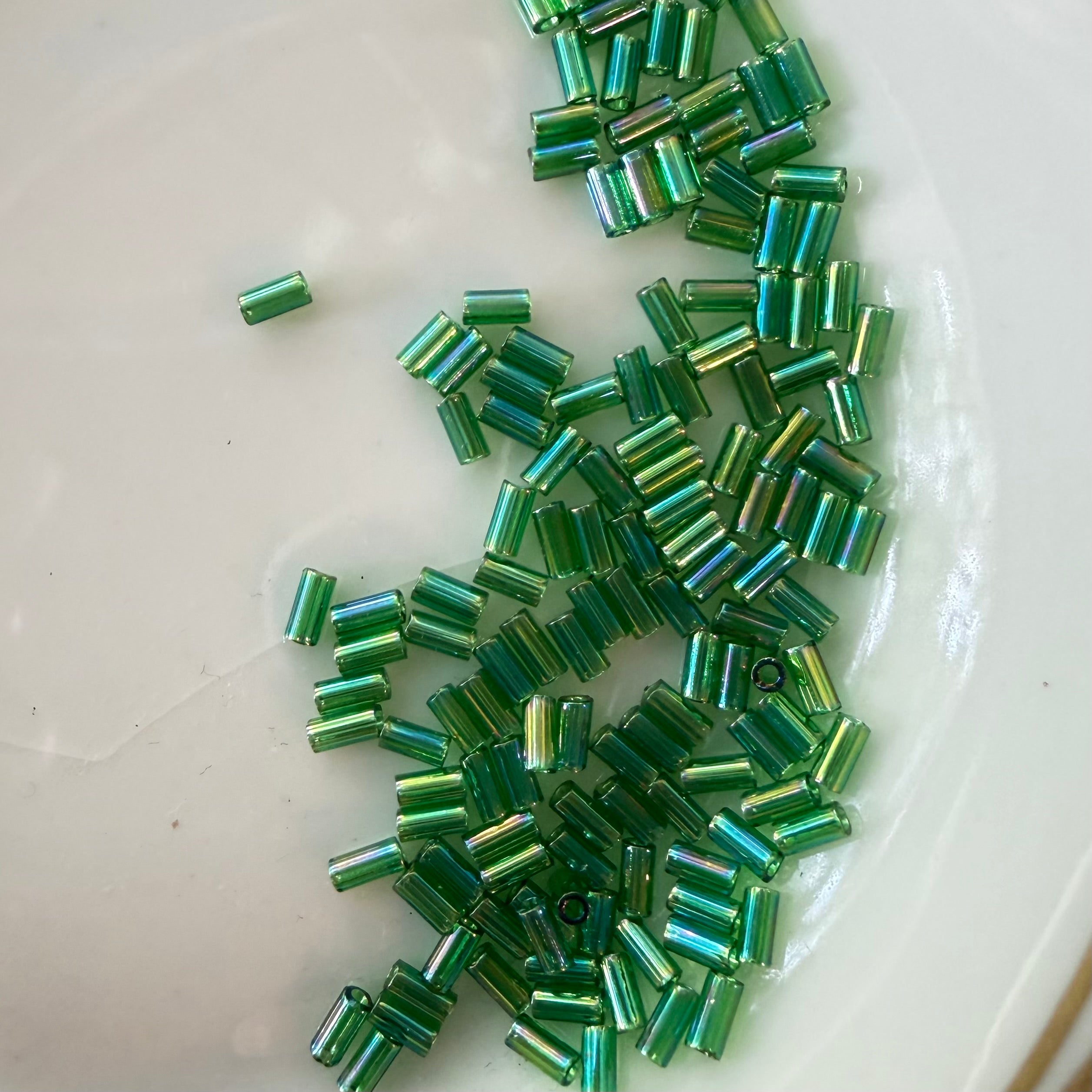 Miyuki 3MM Glass Bugle Beads- Green AB- (2055)