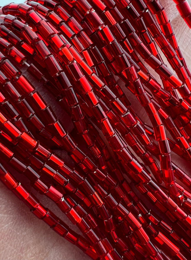 Red Bugle 1" Facetted Beads (2114)