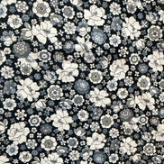 Flownny 100% Cotton Fabric - Lawn- Black, White Floral- 43