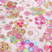 Cosmo Pink Flowers, Gold Metallic- 43” Wide Cotton Fabric- AP61106-1B