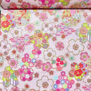 Cosmo Pink Flowers, Gold Metallic- 43” Wide Cotton Fabric- AP61106-1B