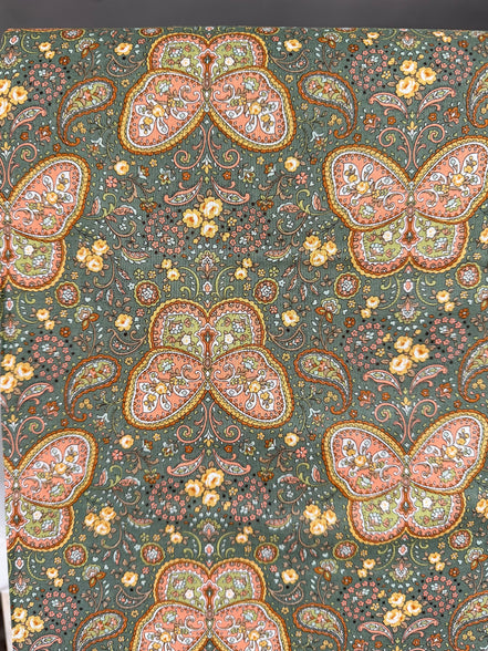 Butterflies, Paisley- Cotton Lawn 43”- KP9071-3C- Green- Cosmo