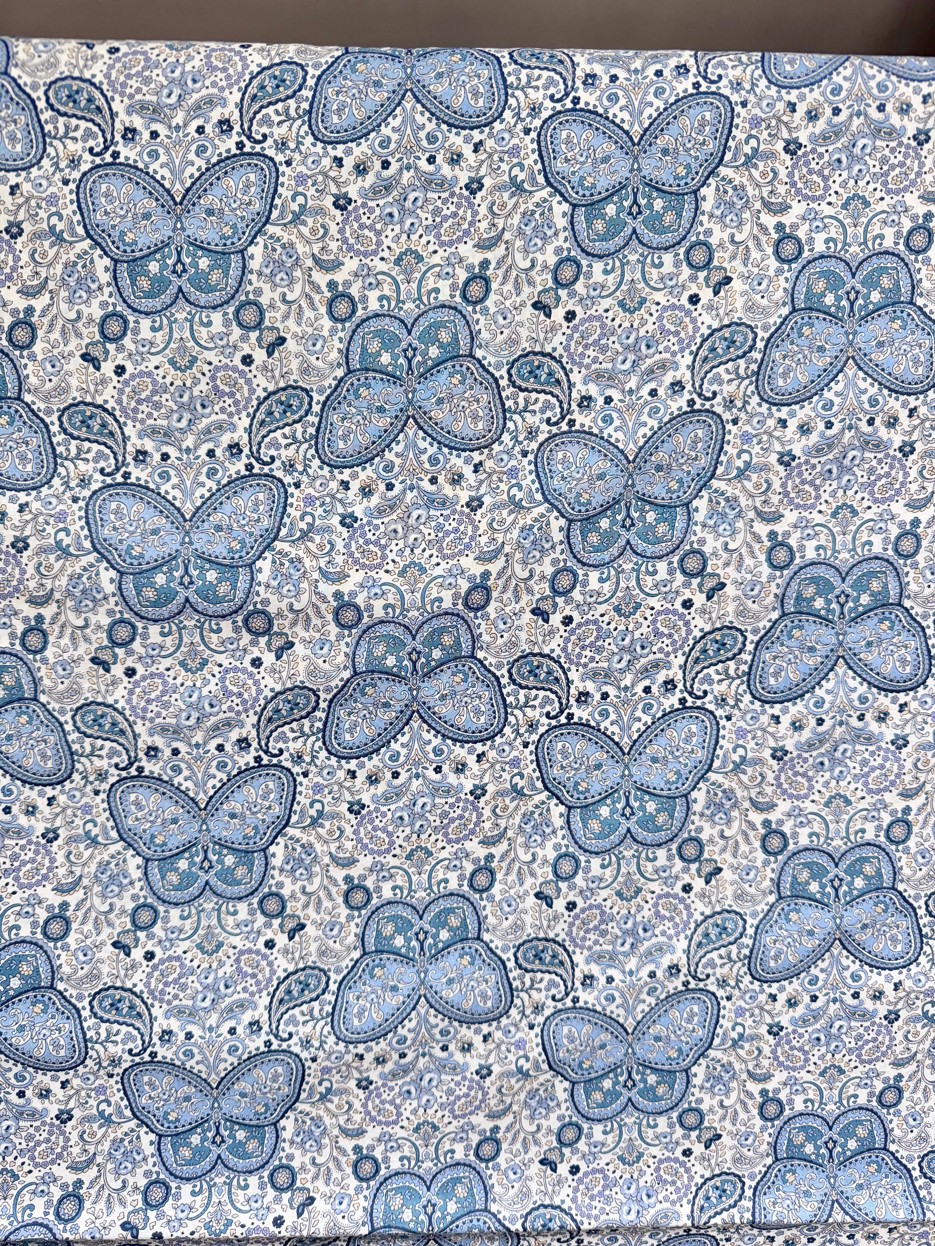 Butterflies, Paisley- Cotton Lawn 43”- KP9071-3A- Blue, White- Cosmo
