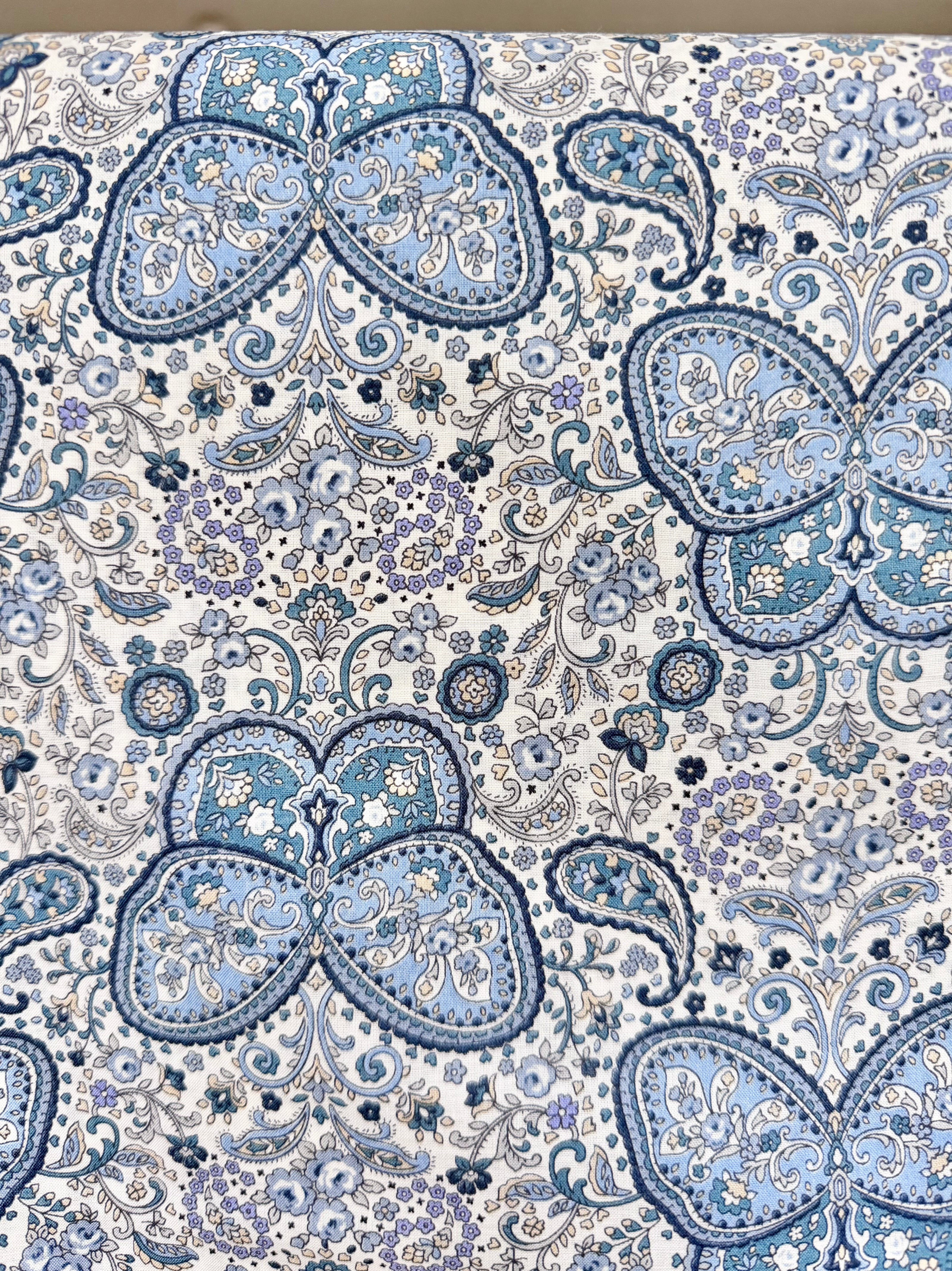 Butterflies, Paisley- Cotton Lawn 43”- KP9071-3A- Blue, White- Cosmo