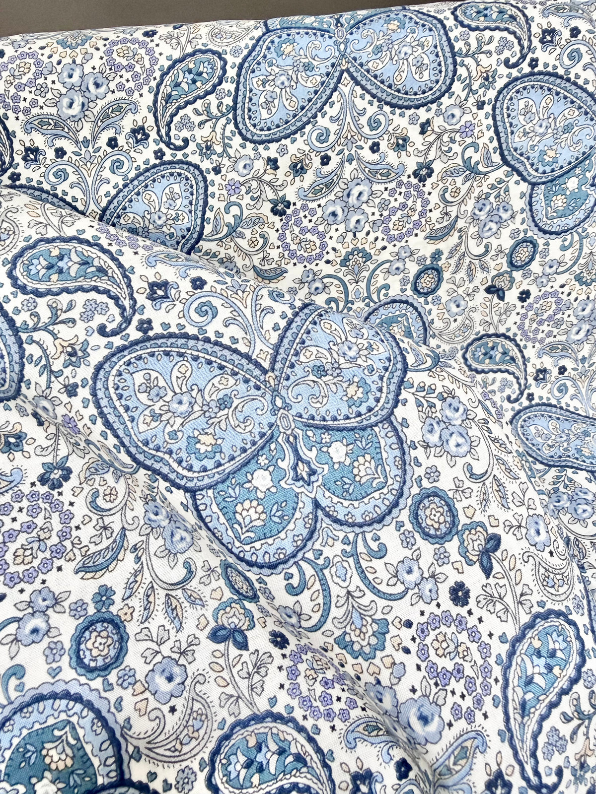 Butterflies, Paisley- Cotton Lawn 43”- KP9071-3A- Blue, White- Cosmo