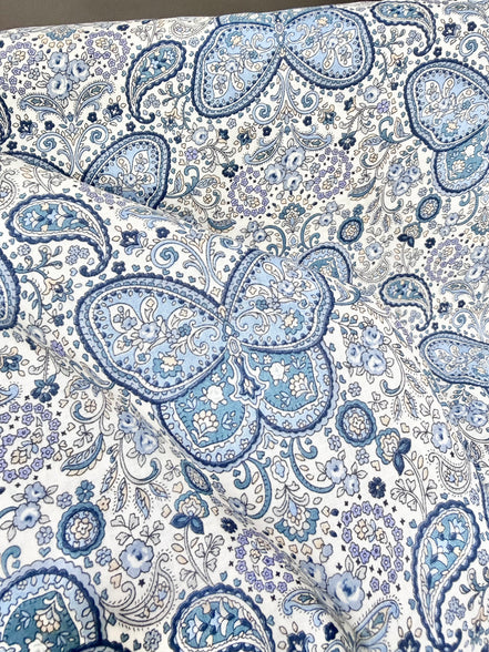 Butterflies, Paisley- Cotton Lawn 43”- KP9071-3A- Blue, White- Cosmo