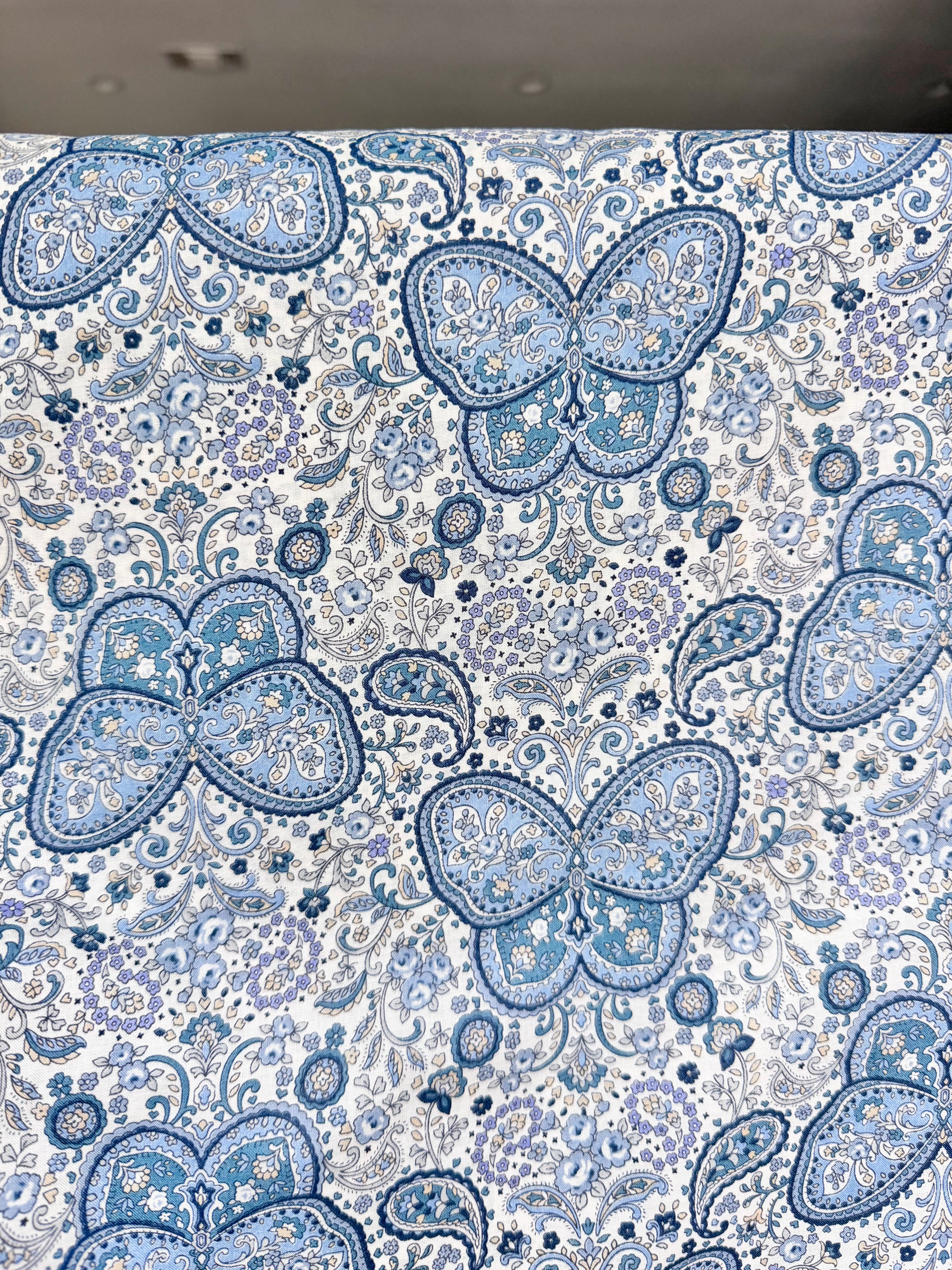 Butterflies, Paisley- Cotton Lawn 43”- KP9071-3A- Blue, White- Cosmo
