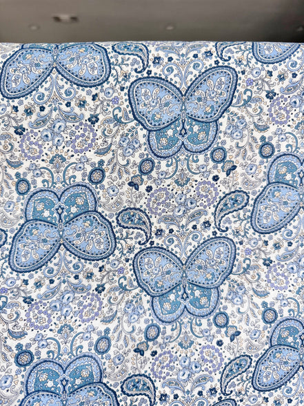 Butterflies, Paisley- Cotton Lawn 43”- KP9071-3A- Blue, White- Cosmo