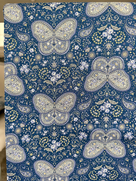 Butterflies, Paisley- Cotton Lawn 43”- KP9071-3E- Blue, Gray- Cosmo