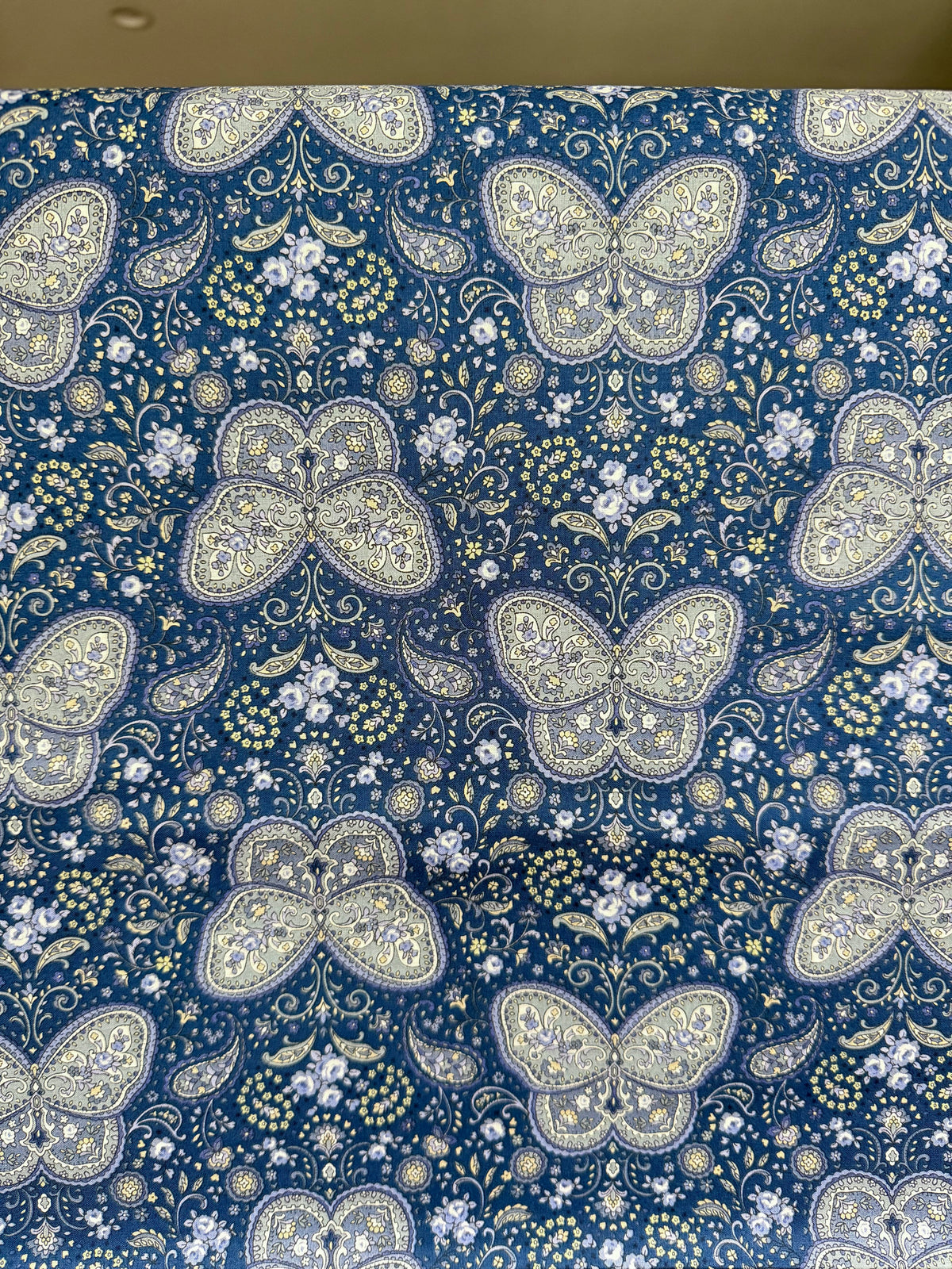 Butterflies, Paisley- Cotton Lawn 43”- KP9071-3E- Blue, Gray- Cosmo