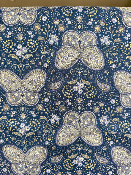 Butterflies, Paisley- Cotton Lawn 43”- KP9071-3E- Blue, Gray- Cosmo