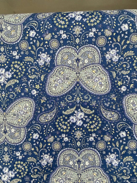 Butterflies, Paisley- Cotton Lawn 43”- KP9071-3E- Blue, Gray- Cosmo