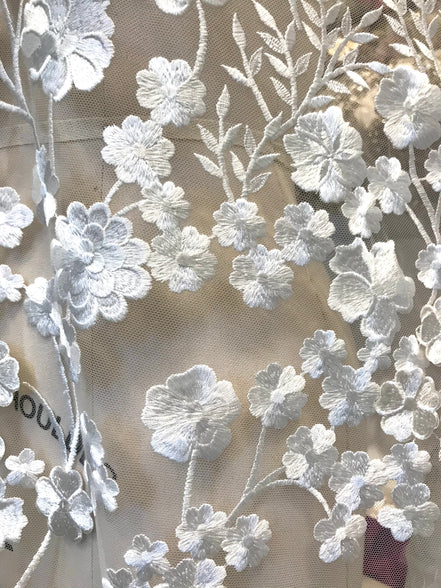 European White Floral Embroidery On Tulle (503)