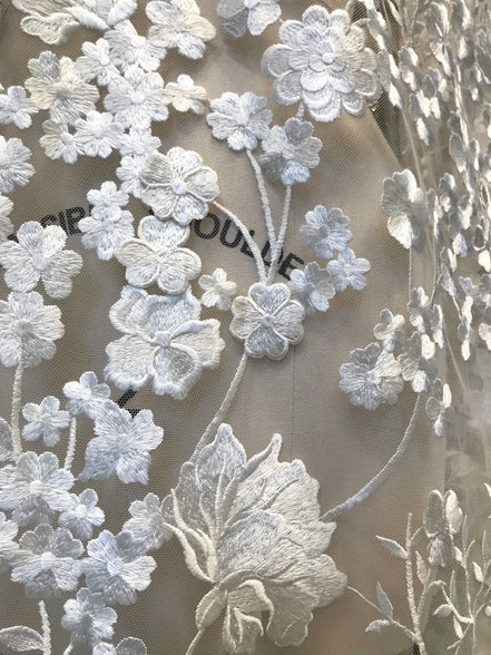 European White Floral Embroidery On Tulle (503)