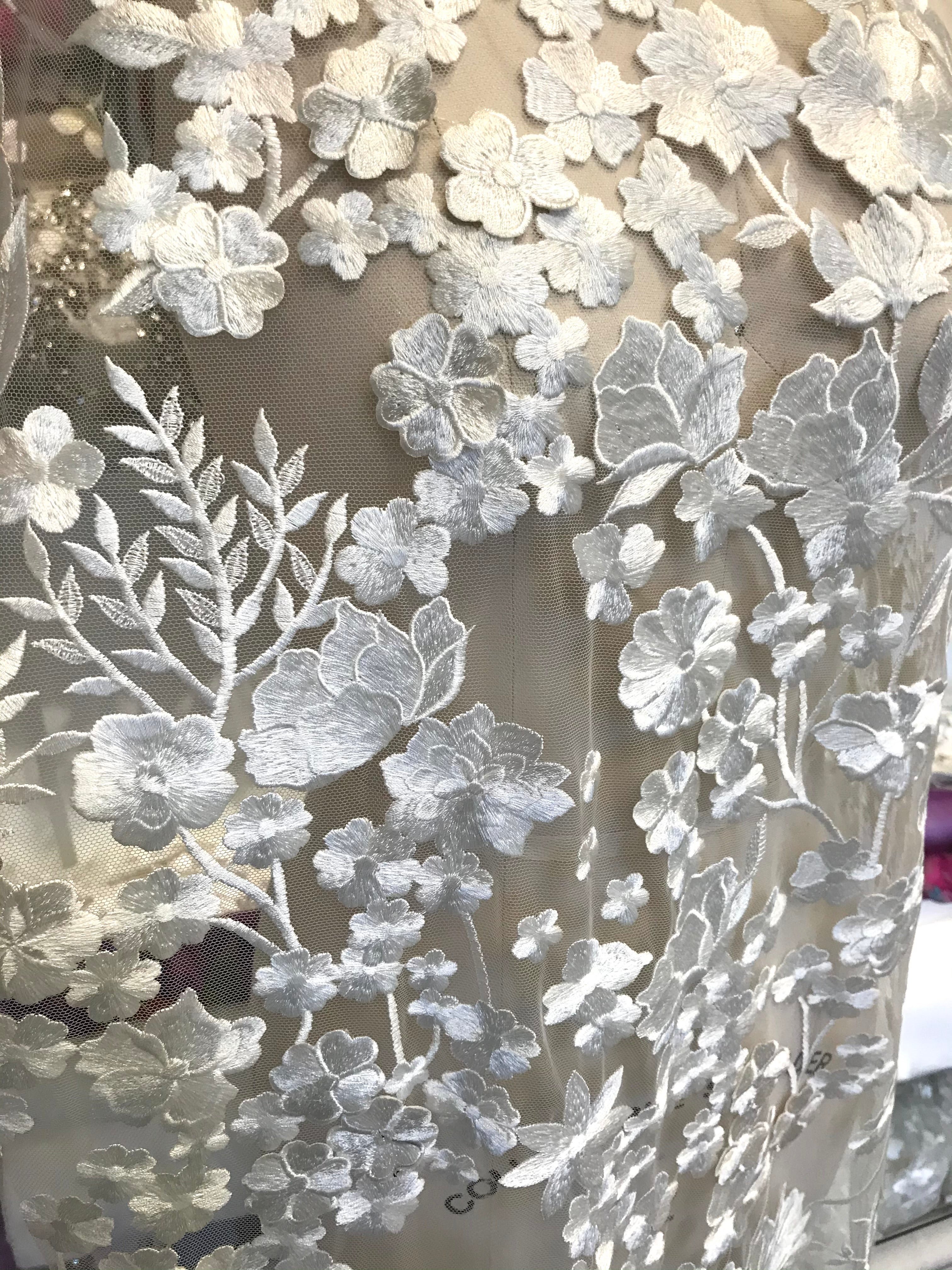 European White Floral Embroidery On Tulle (503)