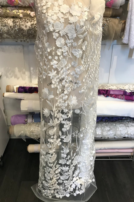 European White Floral Embroidery On Tulle (503)