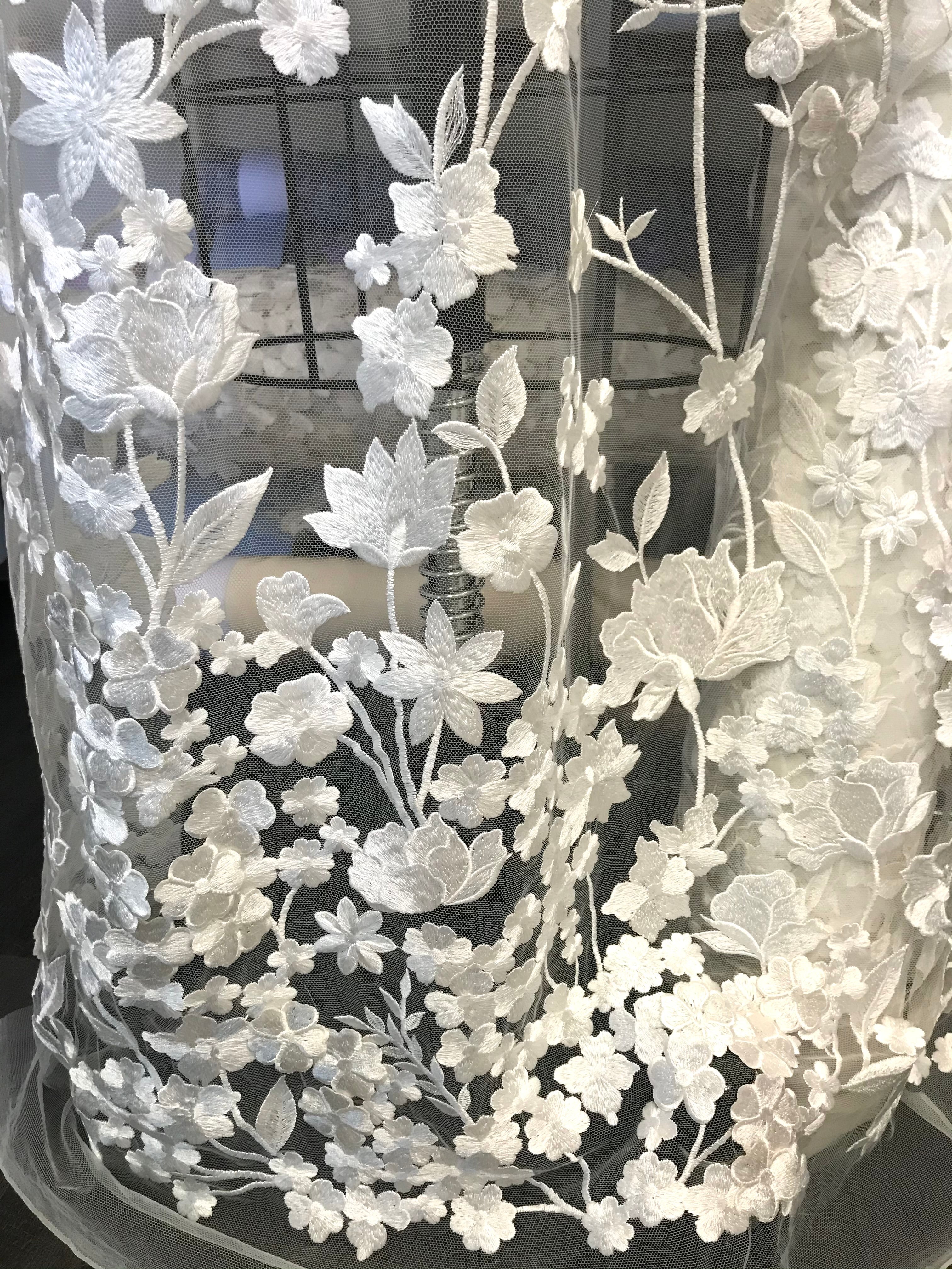 European White Floral Embroidery On Tulle (503)