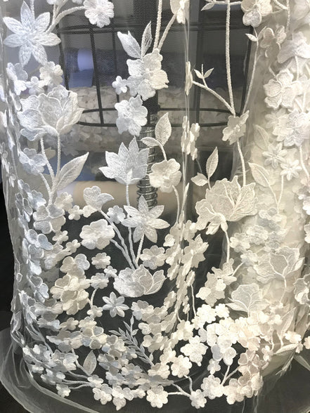 European White Floral Embroidery On Tulle (503)