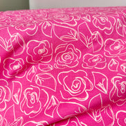 Hot Pink, White Floral Jersey KNIT Cotton Fabric- “Let’s Chalk Joyful”- 58