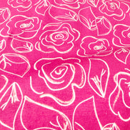 Hot Pink, White Floral Jersey KNIT Cotton Fabric- “Let’s Chalk Joyful”- 58