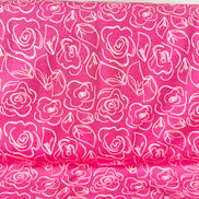 Hot Pink, White Floral Jersey KNIT Cotton Fabric- “Let’s Chalk Joyful”- 58