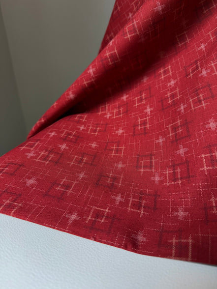 Crimson Red Cross-hatch Squares- 100% Cotton Fabric- 44” Wide- Sevenberry Kasuri