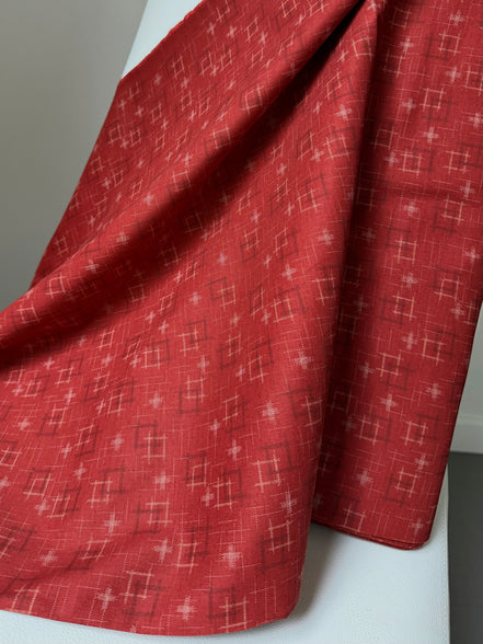 Crimson Red Cross-hatch Squares- 100% Cotton Fabric- 44” Wide- Sevenberry Kasuri