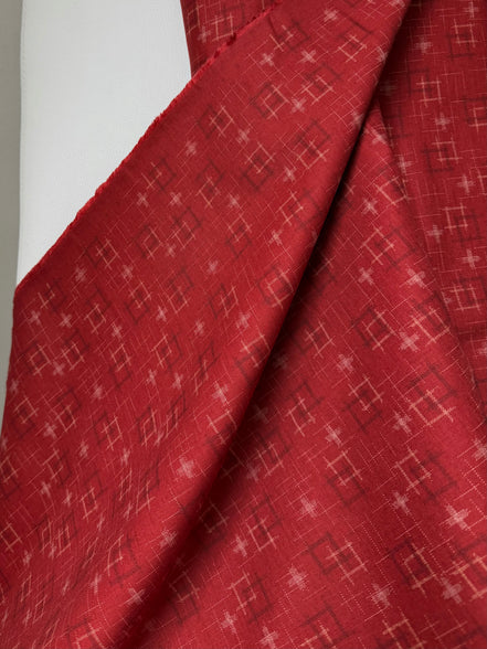 Crimson Red Cross-hatch Squares- 100% Cotton Fabric- 44” Wide- Sevenberry Kasuri
