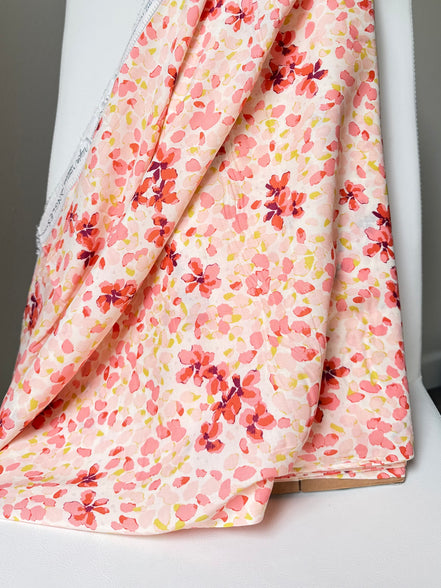 Pink, Red, Chartreuse on Cream “Jasmine Afresh" Rayon Challis Fabric- 56” Wide- Art Gallery Fabrics