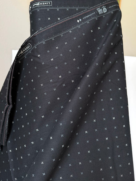 Gray, White Xs on Black- "Crossed Grid Char"- Linen Cotton Blend- 60”- Art Gallery- AGF
