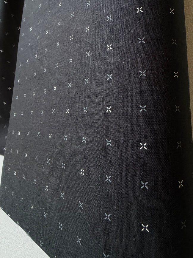Gray, White Xs on Black- "Crossed Grid Char"- Linen Cotton Blend- 60”- Art Gallery- AGF