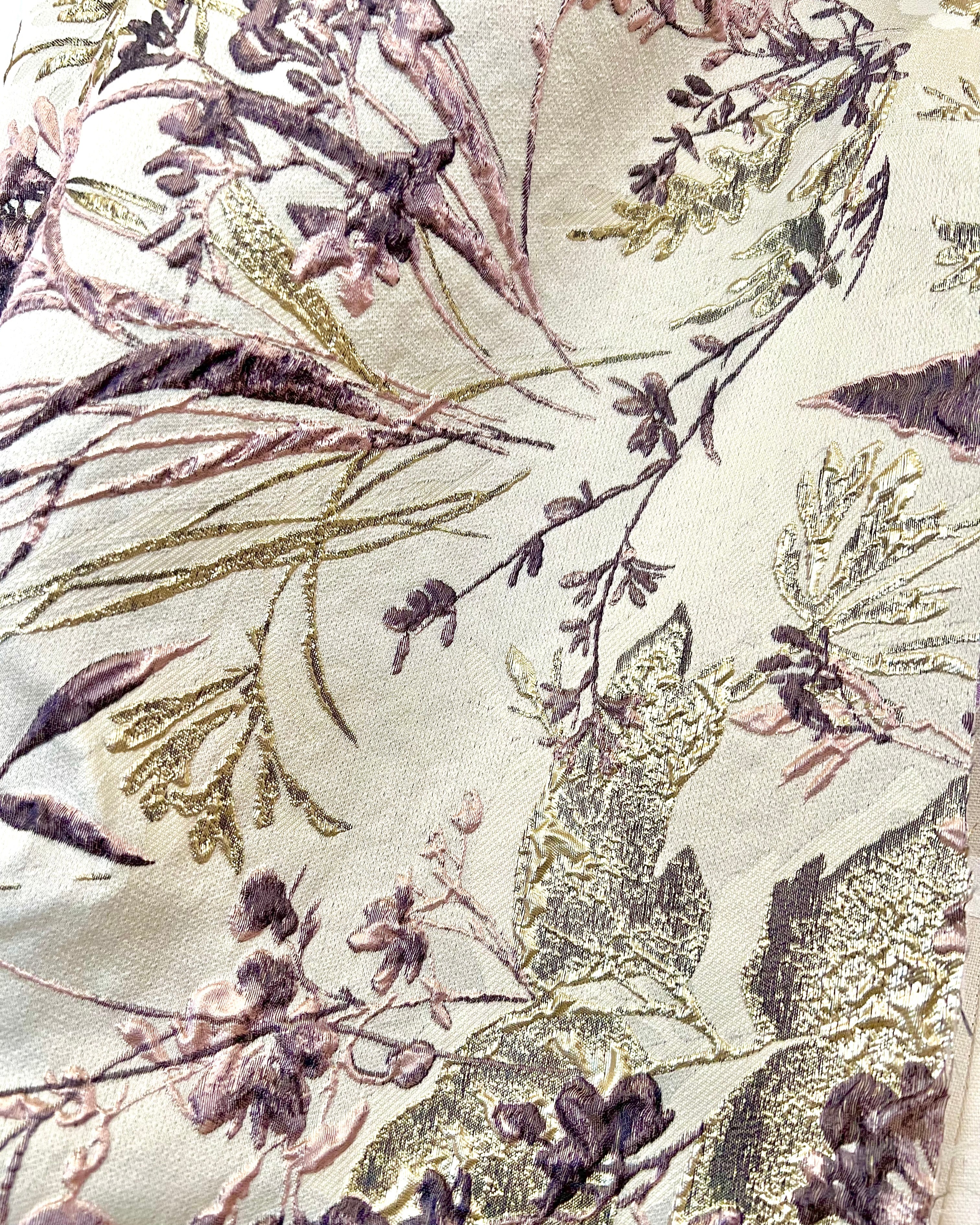 Deep Purple, Pink, Gold Floral on Greige/ Taupe Silk Jacquard/ Cloque Brocade (1731)