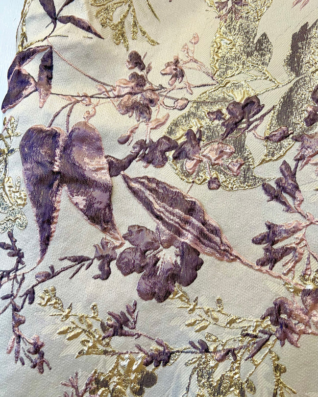 Deep Purple, Pink, Gold Floral on Greige/ Taupe Silk Jacquard/ Cloque Brocade (1731)