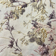 Deep Purple, Pink, Gold Floral on Greige/ Taupe Silk Jacquard/ Cloque Brocade (1731)
