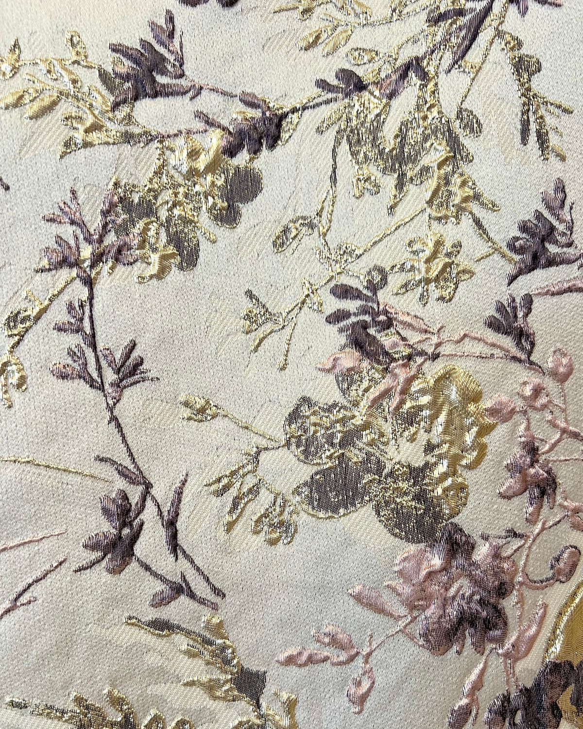 Deep Purple, Pink, Gold Floral on Greige/ Taupe Silk Jacquard/ Cloque Brocade (1731)