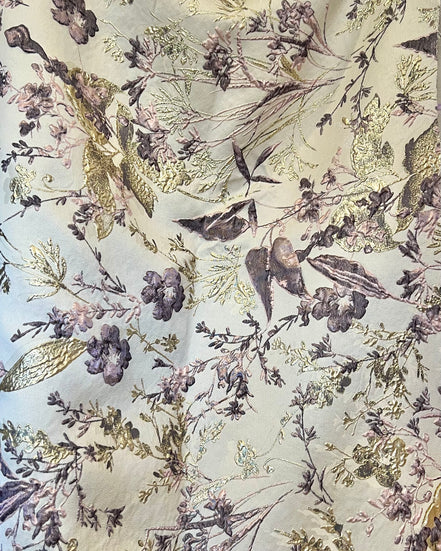 Deep Purple, Pink, Gold Floral on Greige/ Taupe Silk Jacquard/ Cloque Brocade (1731)