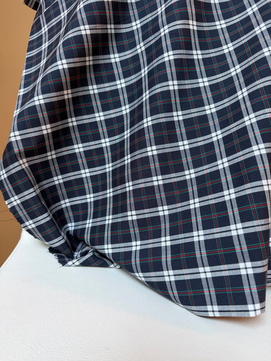Sevenberry: Navy, White Classic Plaid- Lightweight Cotton- 43"