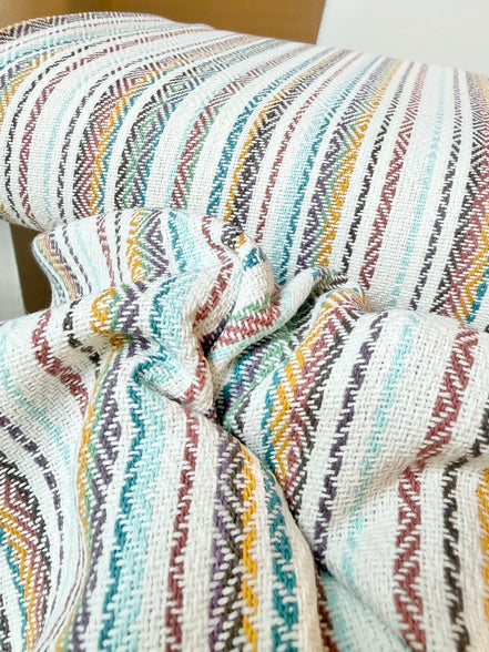 Cotton Woven Baja Blanket Stripes- 44” Wide- Heavy for Blankets, Pillows, Wraps- “Shell"