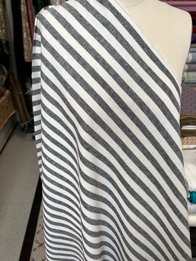 Essex Yarn Dyed Classic Wovens- Linen- Cotton Blend- Black- WIDE Stripes- 43” Wide