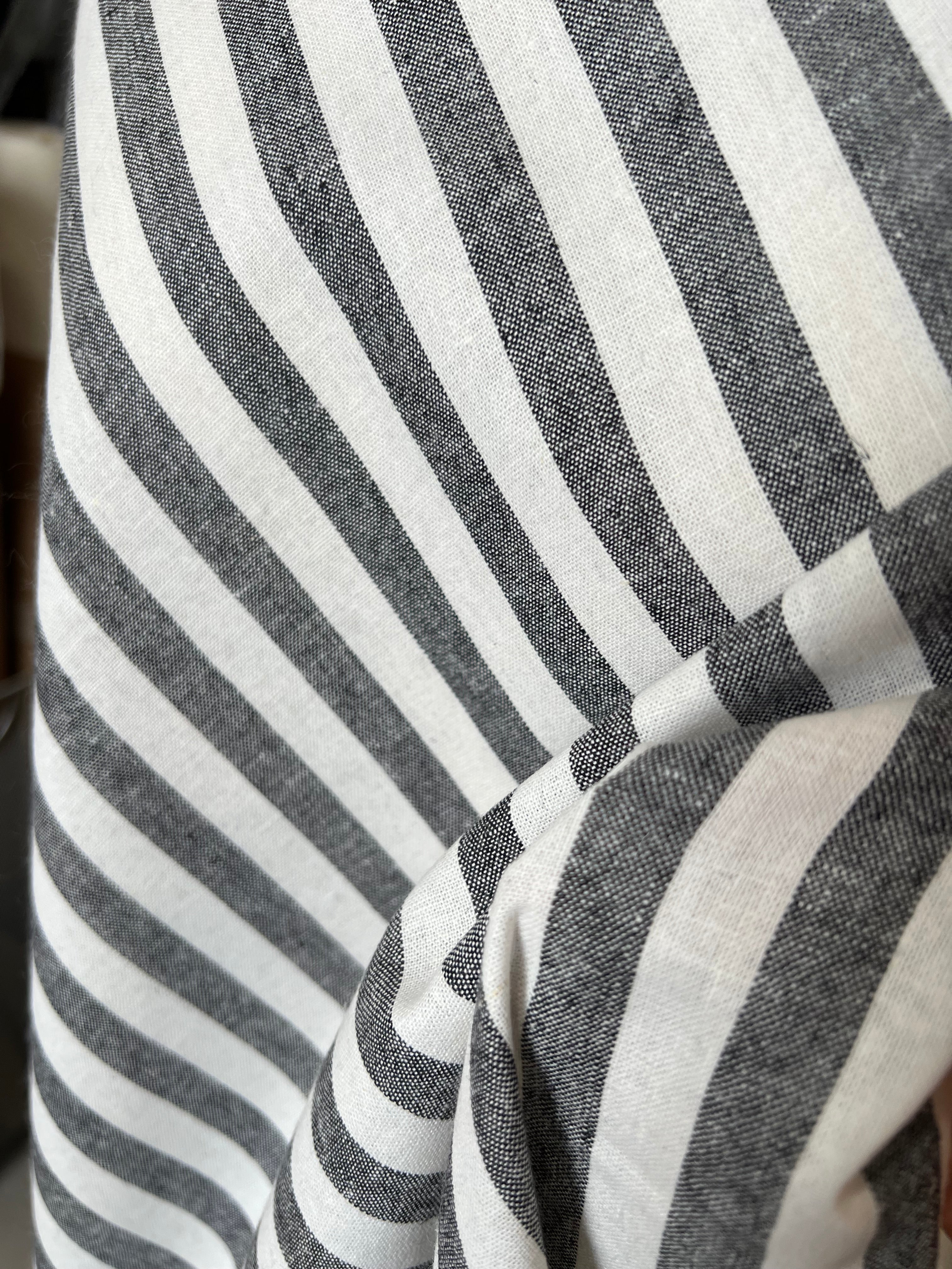 Essex Yarn Dyed Classic Wovens- Linen- Cotton Blend- Black- WIDE Stripes- 43” Wide