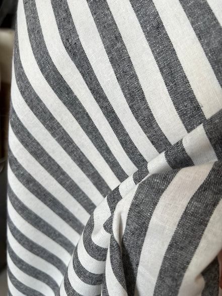 Essex Yarn Dyed Classic Wovens- Linen- Cotton Blend- Black- WIDE Stripes- 43” Wide