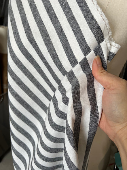 Essex Yarn Dyed Classic Wovens- Linen- Cotton Blend- Black- WIDE Stripes- 43” Wide